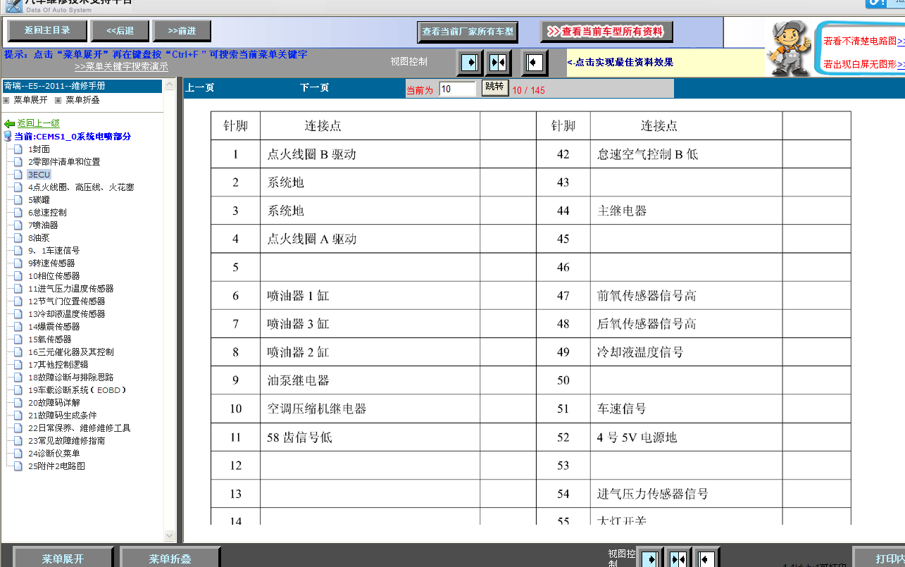 2012年奇瑞E5--477发动机电脑针脚