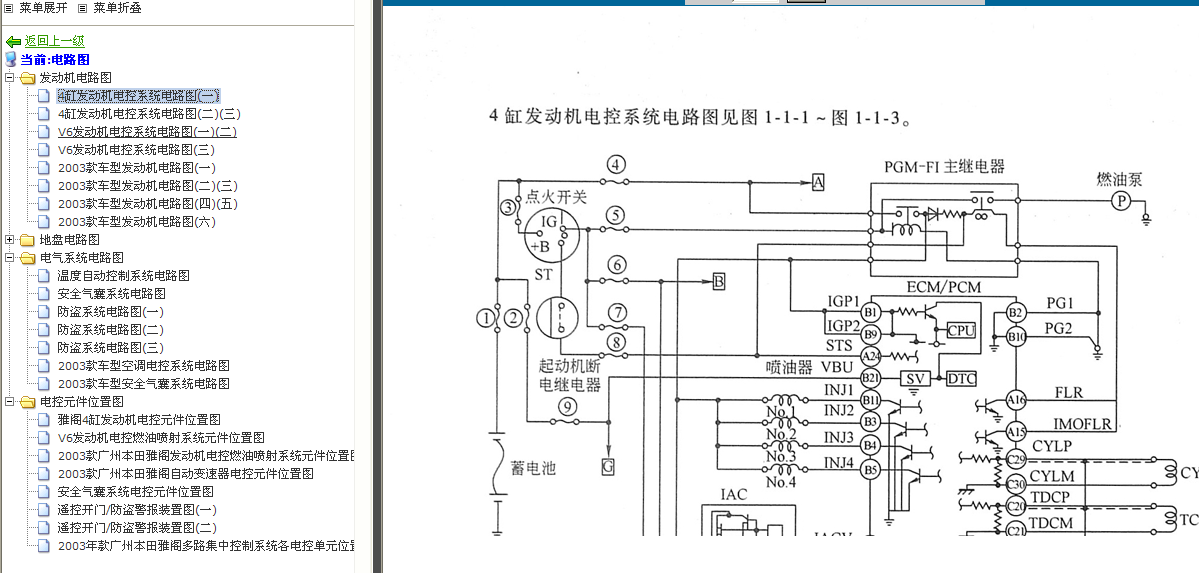 1999年雅阁发动机电路图