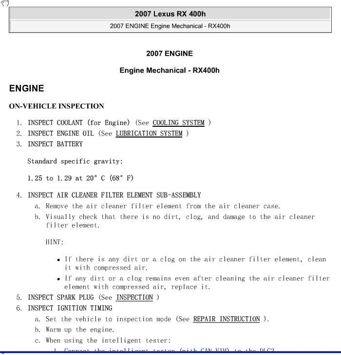 2007年凌志RX400发动机维修资料