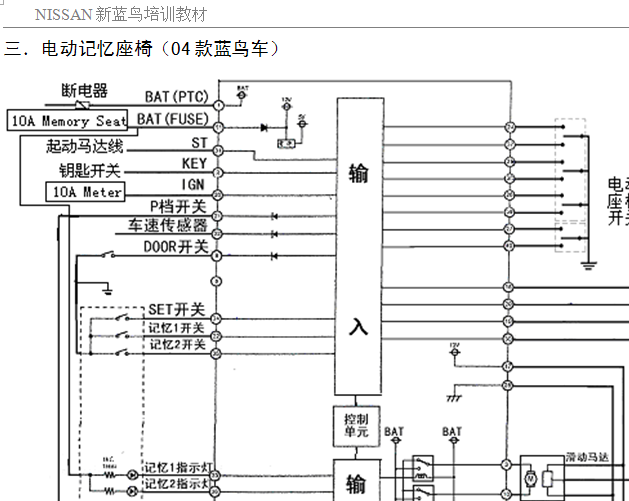 04年日产蓝鸟 记忆电动座椅电路