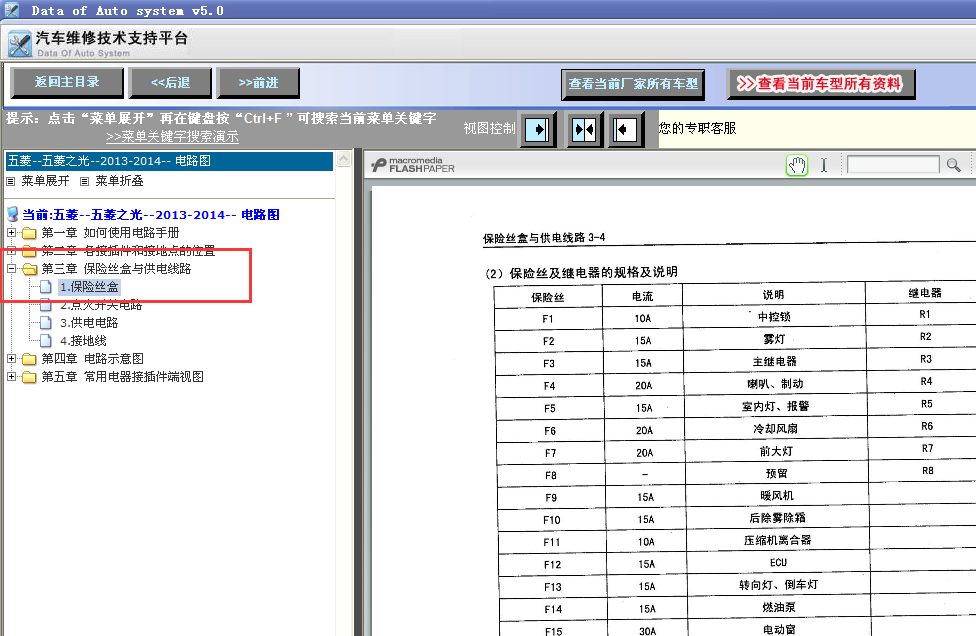 13年五菱之光保险丝盒说明