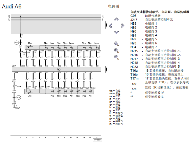 03年奥迪A6 变速器电路