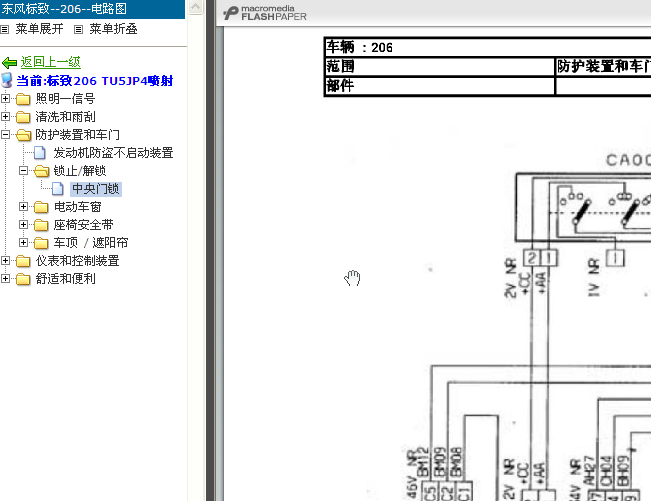 06年标致206 中央门锁电路