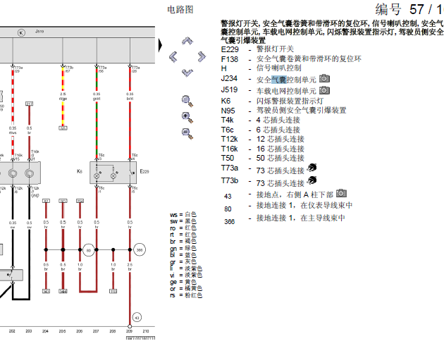 15年大众速腾 安全气囊相关电路