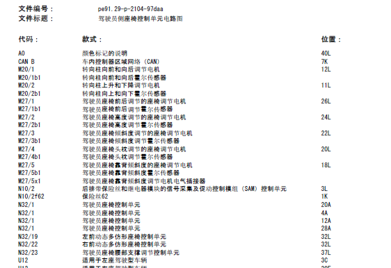 奔驰E260驾驶员座椅控制电路图