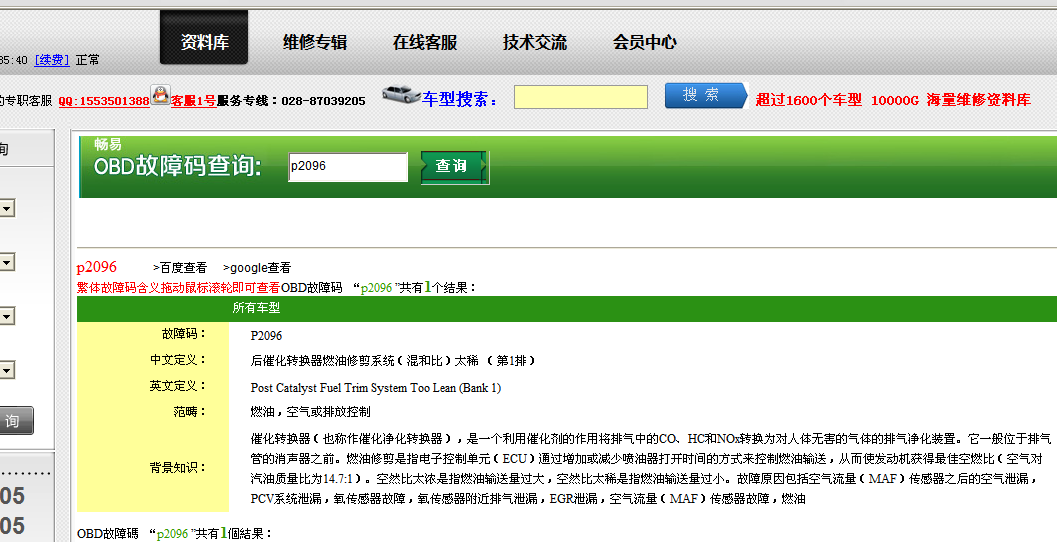 故障码P2096故障码