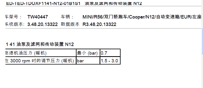 MINI机油压力