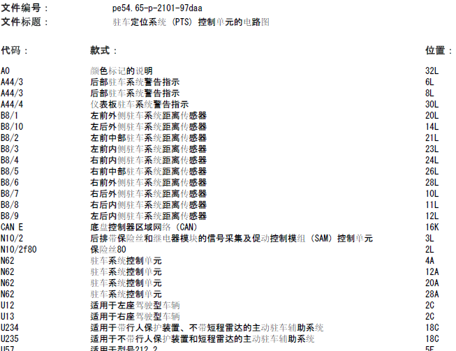 11年奔驰E300L 驻车辅助相关电路