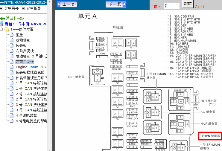 12年丰田RAV4 继电器位置分配