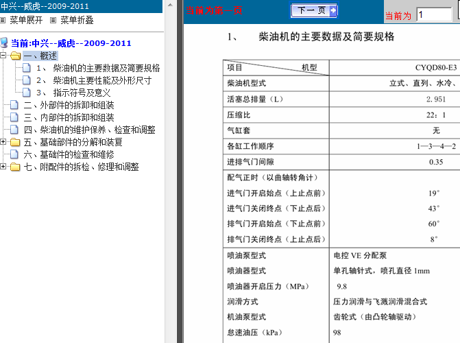 11年中兴威虎 CYQD80-E3发动机维修资料