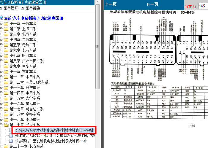 长城风骏 60+94针发动机电脑端子资料