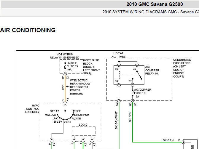 10年GMC Savana G2500 空调电路