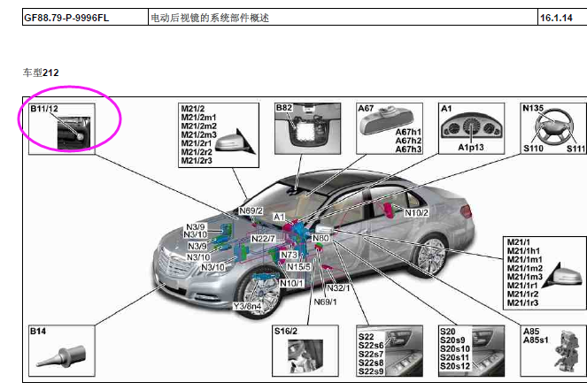 E260电动后视镜安装位置