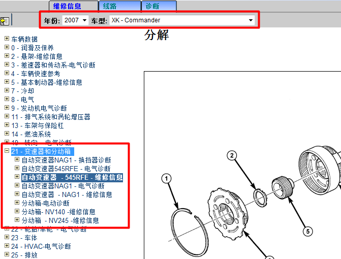 07年吉普指挥官 变速箱维修资料