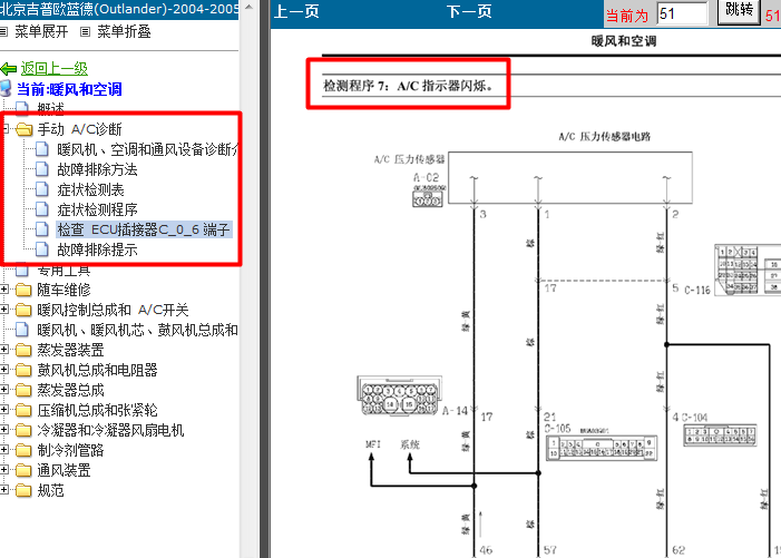 04年三菱欧蓝德 A/C指示器闪烁故障维修