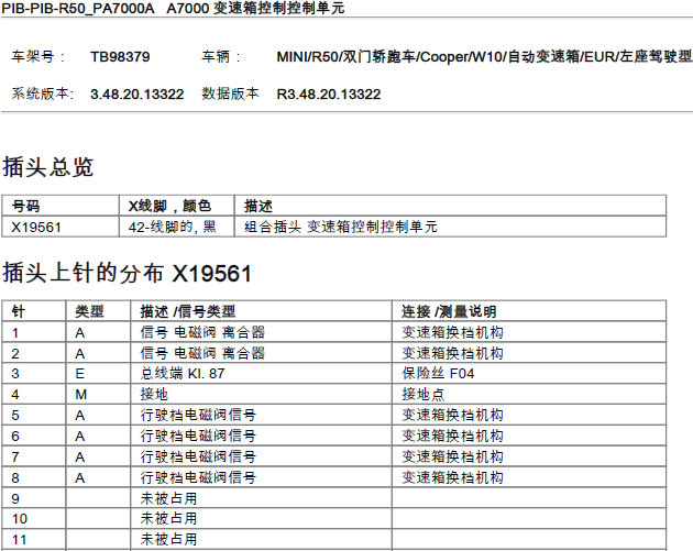 05年迷你 变速箱针脚资料