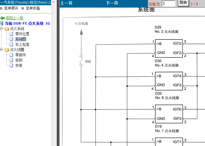 05年丰田锐志 点火线圈系统图