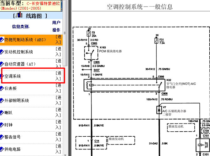 2005年福特蒙迪欧空调电路图