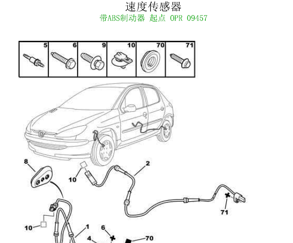 标致206 ABS车速传感器位置