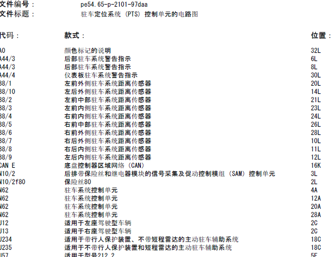 奔驰E300 驻车定位系统电路