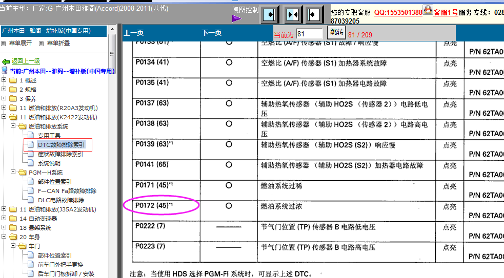 雅阁P0172故障码