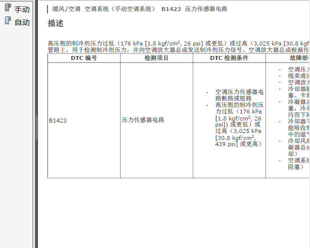 丰田RAV4 B1423故障码资料