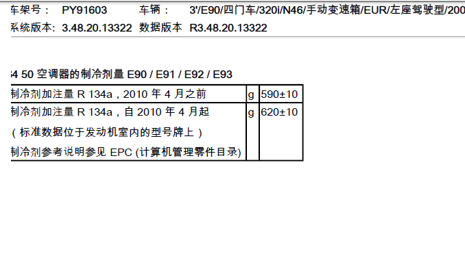 宝马320I空调制冷剂加注量