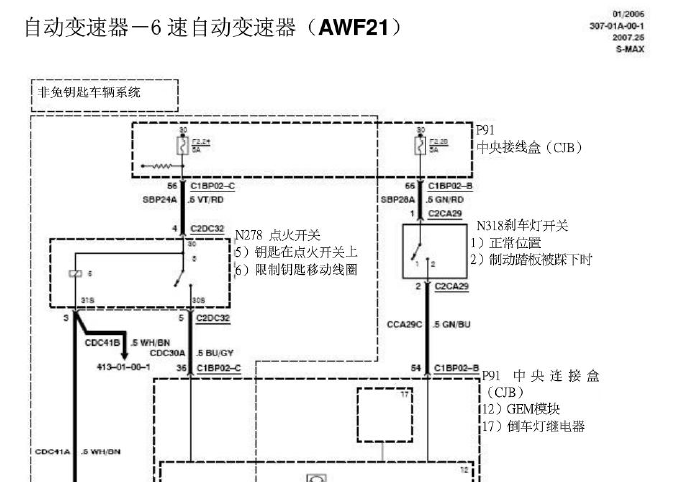 2007年福特S-MAX变速箱电路图