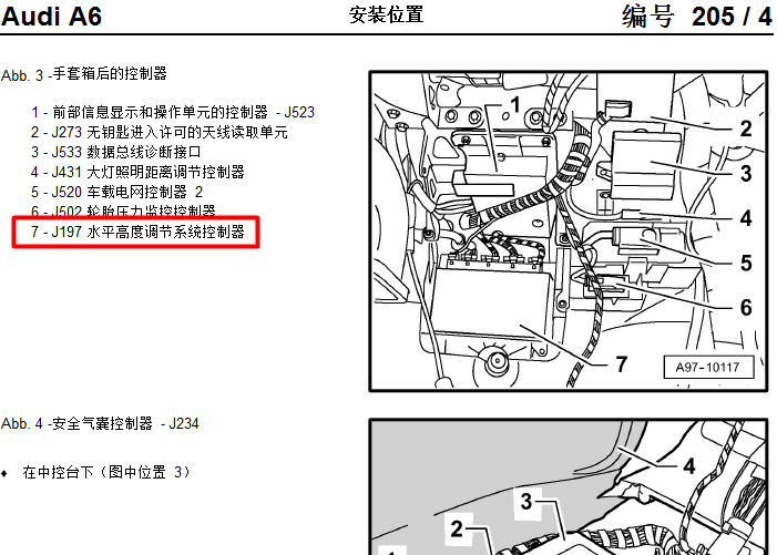 05年奥迪A6 水平高度控制器位置