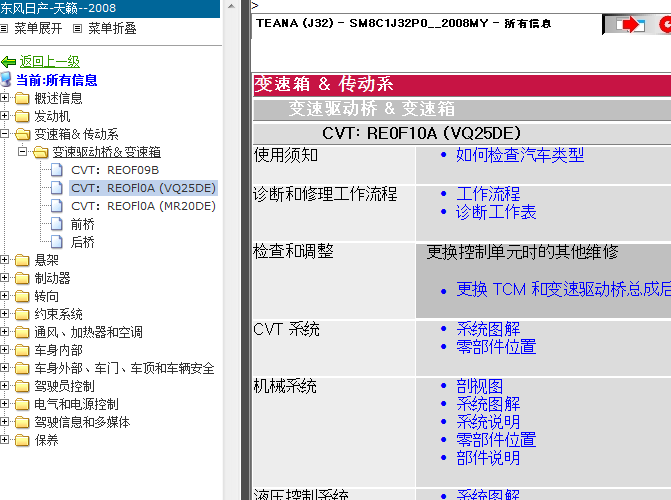 08年日产天籁 CVT变速箱维修资料
