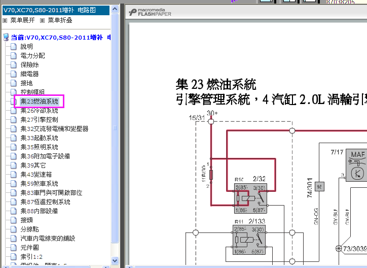 11年S80燃油系统电路图