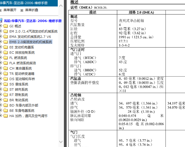 2006年华泰圣达菲发动机维修手册