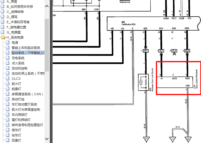 09年丰田RAV4 门锁控制接收器电路