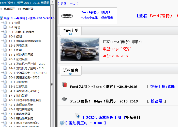 15年福特锐界 维修资料