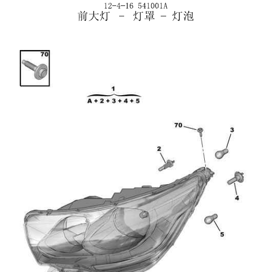 雪铁龙C4L 大灯零件资料
