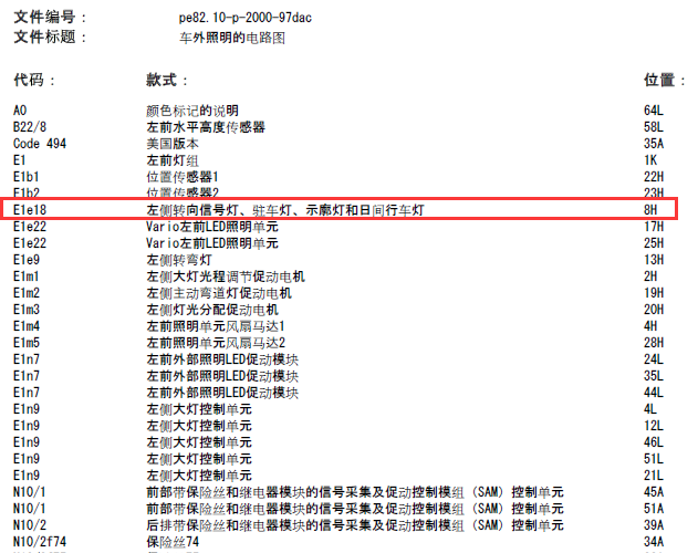 13年奔驰E260 行车灯相关电路