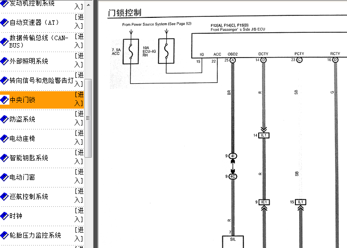 05年丰田皇冠 门锁电路