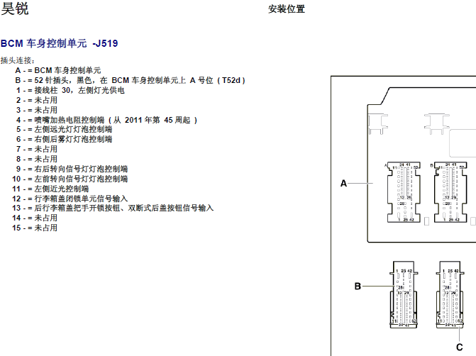 09年昊锐BCM针脚资料