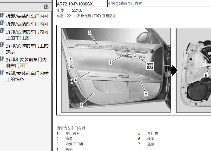 09年奔驰S350L 前车门内衬拆装
