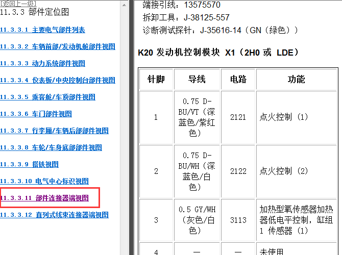 雪佛兰科鲁兹 LDE发动机针脚资料