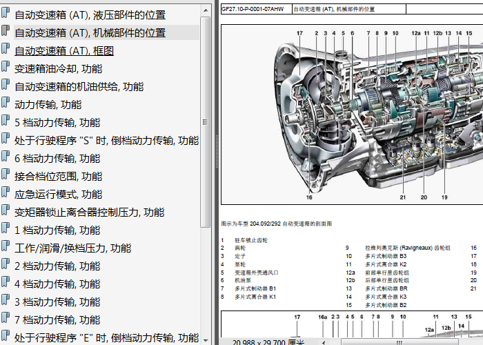 奔驰GLK300 自动变速箱分解资料