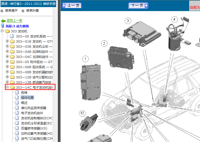 12年路虎神行者2 发动机系统元件位置