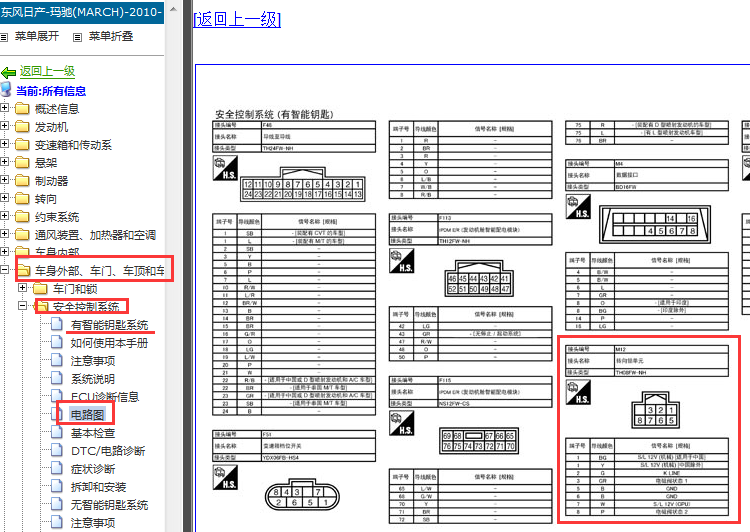 10年日产玛驰 转向锁单元针脚资料