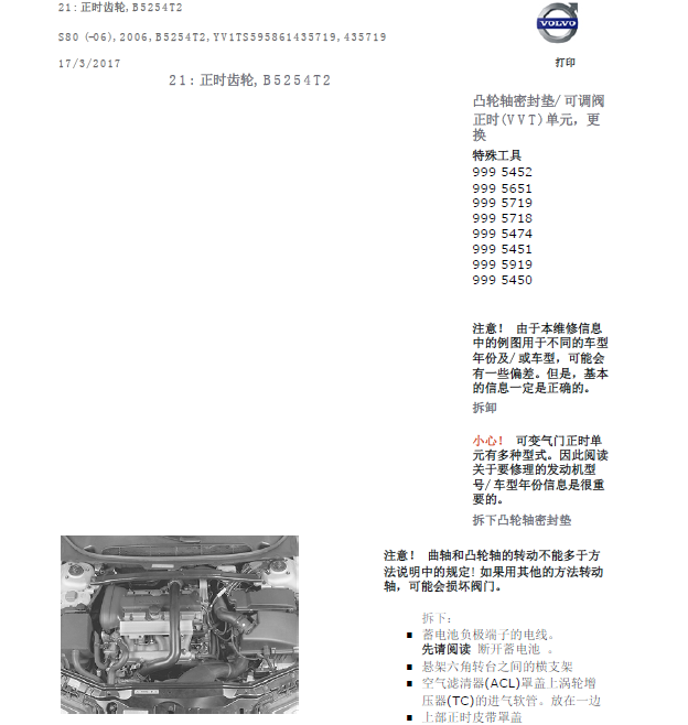 06年沃尔沃S80凸轮轴VVT正时资料