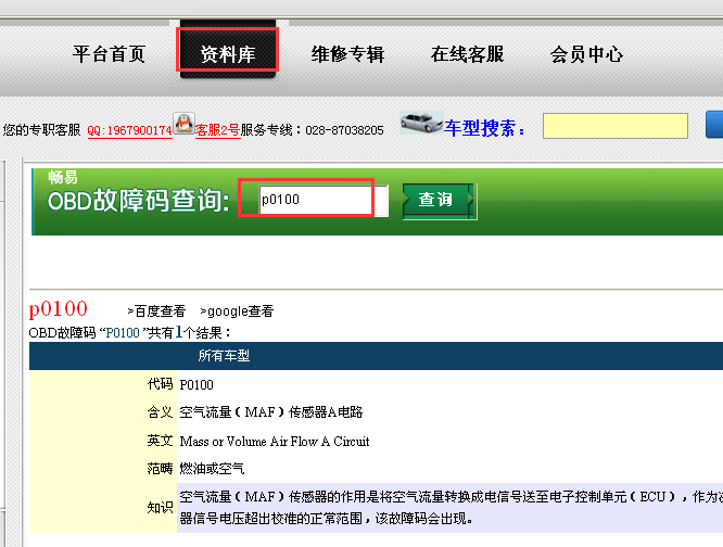 P0100故障码含义