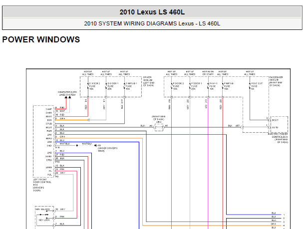10年凌志LS460L车窗电路图