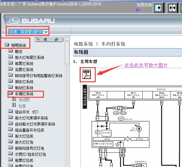 09年斯巴鲁森林人车内灯电路