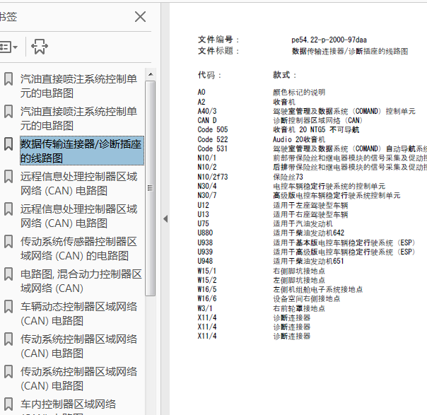11年奔驰E260发动机及诊断电路图