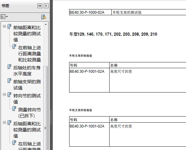 06年奔驰C230 四轮定位数据