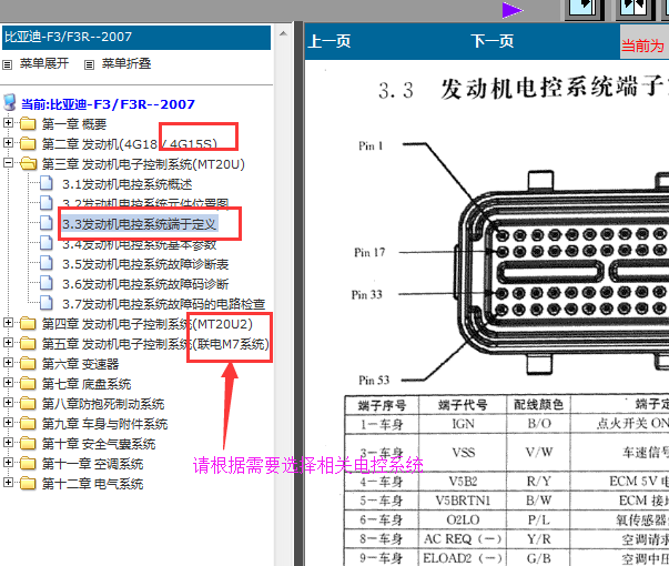 07年比亚迪F3发动机端子定义